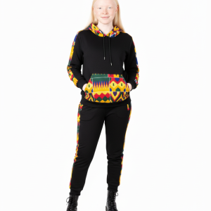 African Kente Print Tracksuit Set | Black Hoodie & Joggers|Front pocket
