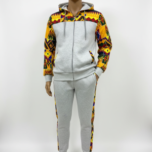 African Kente Print Tracksuit Set | Light grey Hoodie & Joggers