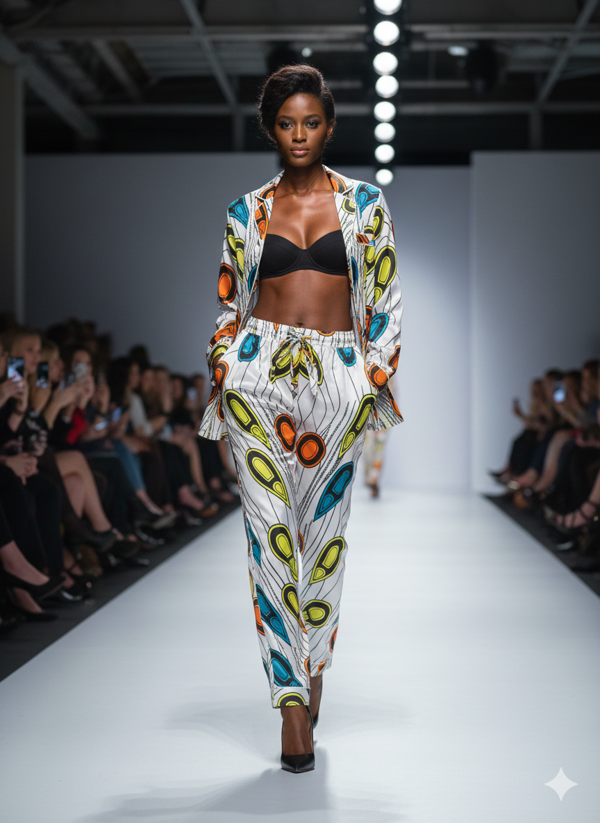 Colorful Abstract Print Long Pajama Set - Image 2