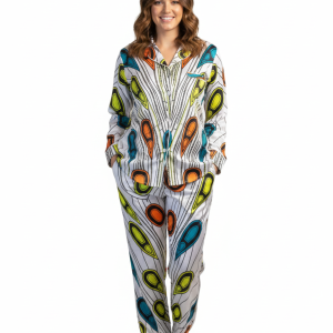 Colorful Abstract Print Long Pajama Set