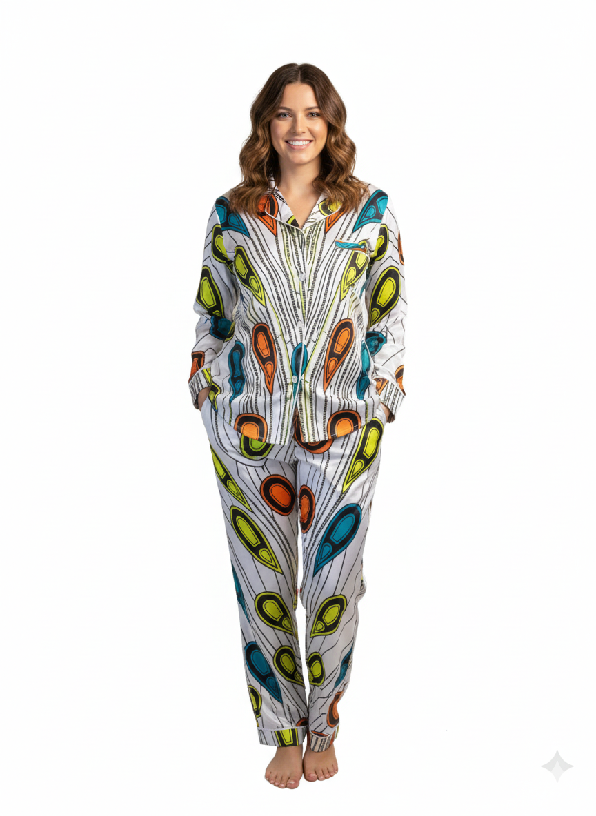 Colorful Abstract Print Long Pajama Set
