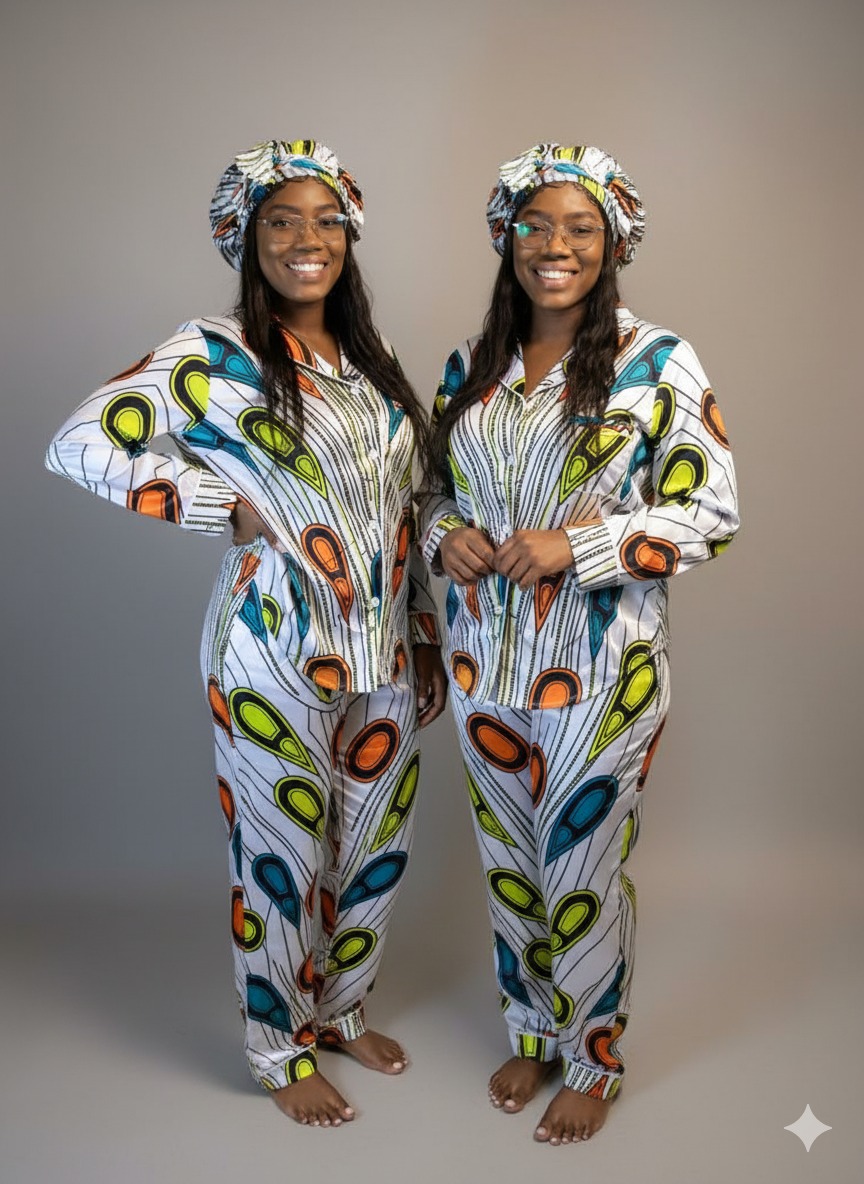 Colorful Abstract Print Long Pajama Set - Image 5