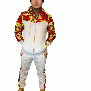 The Red African Print- Gray Tracksuit